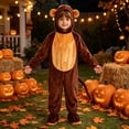 thumbnail image 2 of BMYJ Monkey Shaped Hooded Footed Jumpsuit with Curly Tail, Fun Animal Themed Outfit for Boys Girls, Plush Full Body Jumpsuit for Holiday Party Dress Up (Brown, 6-8 Years), 2 of 7