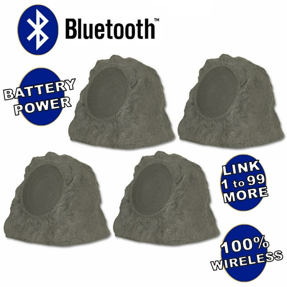 Theater Solutions B43GR Fully Wireless 240 Watt Rechargeable Battery Bluetooth Rock 4 Speaker Set Slate Grey Link Up To 99 Speakers Wirelessly