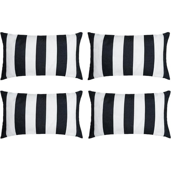 2 Pack Waterproof Pillow Covers Outdoor Throw Pillowcases Decorative Garden Cushion Case for Home Garden Patio Couch Balcony Striped (18 * 18 inch, Black & White)