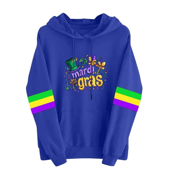Byworldtasic Mardi Gras Outfit for Women Embroidery Hooded Sweatshirt Party Carnival Long Sleeve Tees Tops