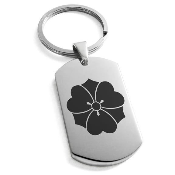 Stainless Steel Sakai Samurai Crest Engraved Dog Tag Keychain Keyring