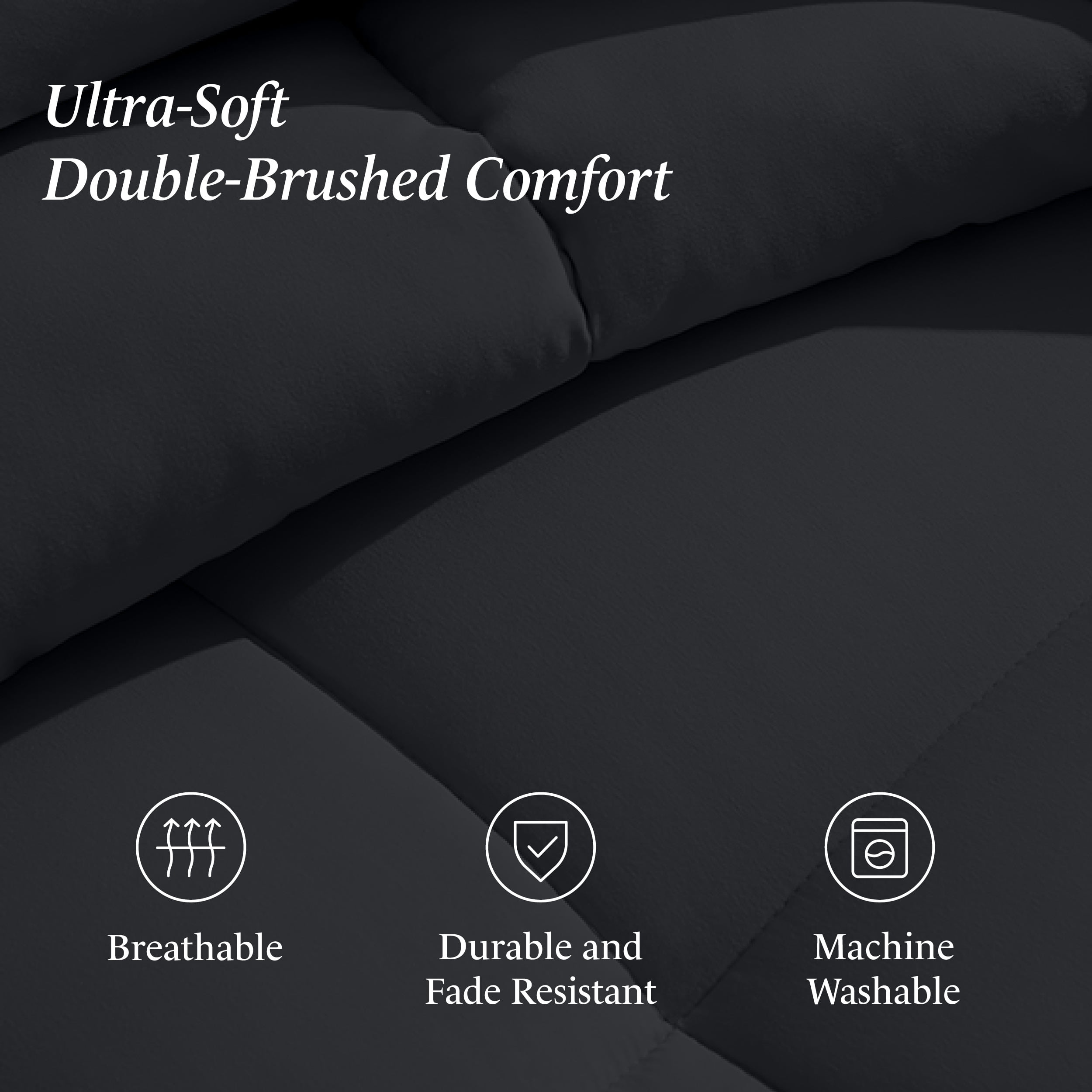 Ivy Union Comforter Set - Box Stitch - Easy Care Ultra-Soft Microfiber - All Season Warmth - Bedding Comforter - King - Black