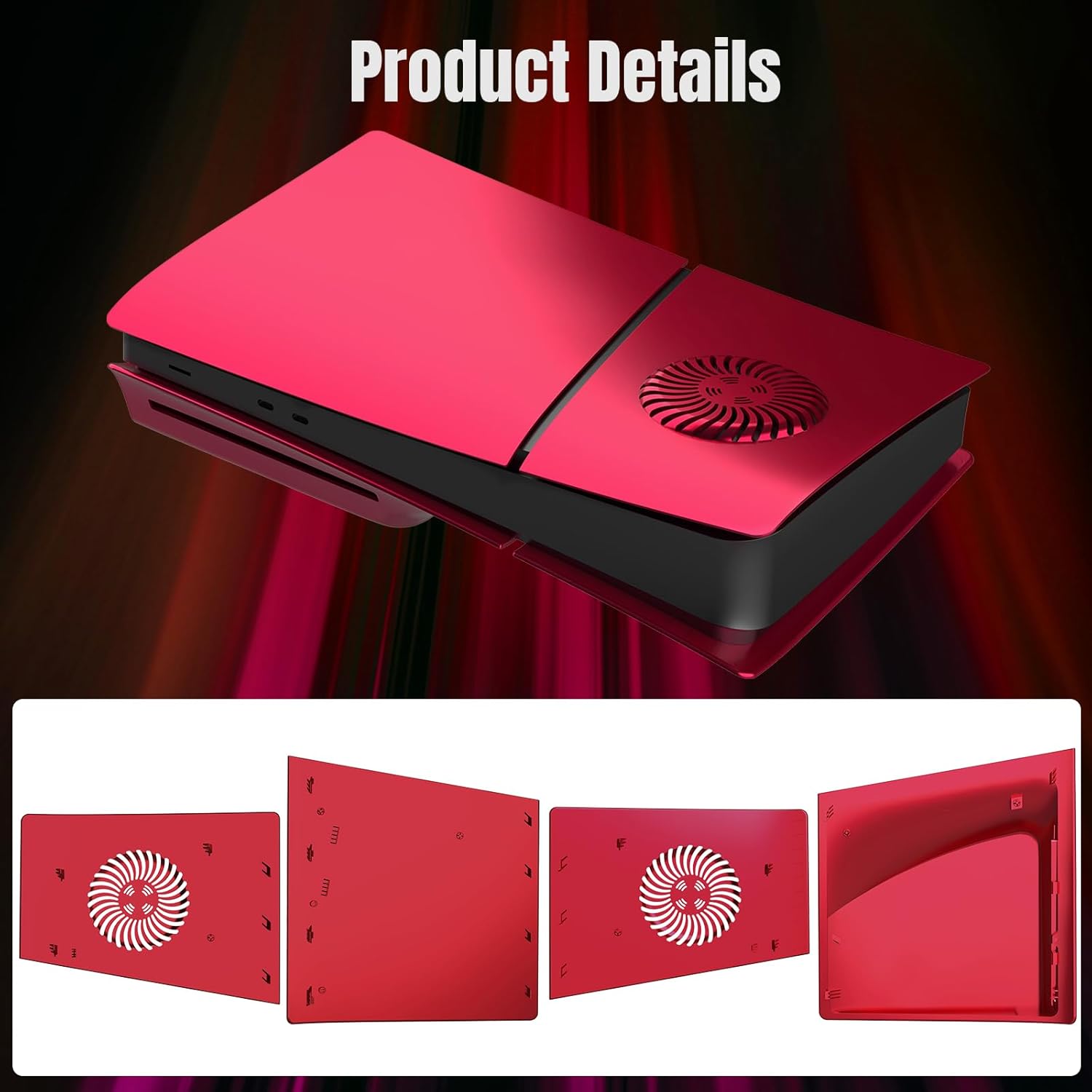 Slim Disc Edition Cover Plates with Cooling Vents for New PS5 Slim Console, Shell Panels for PlayStation 5 Slim Accessories Protective Replacement Faceplate (Volcanic Red)