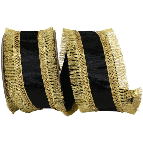 Reliant Ribbon - 94414W-986-40D, Ribbon, Black/gold, 2-1/2 Inch, 5 Yards