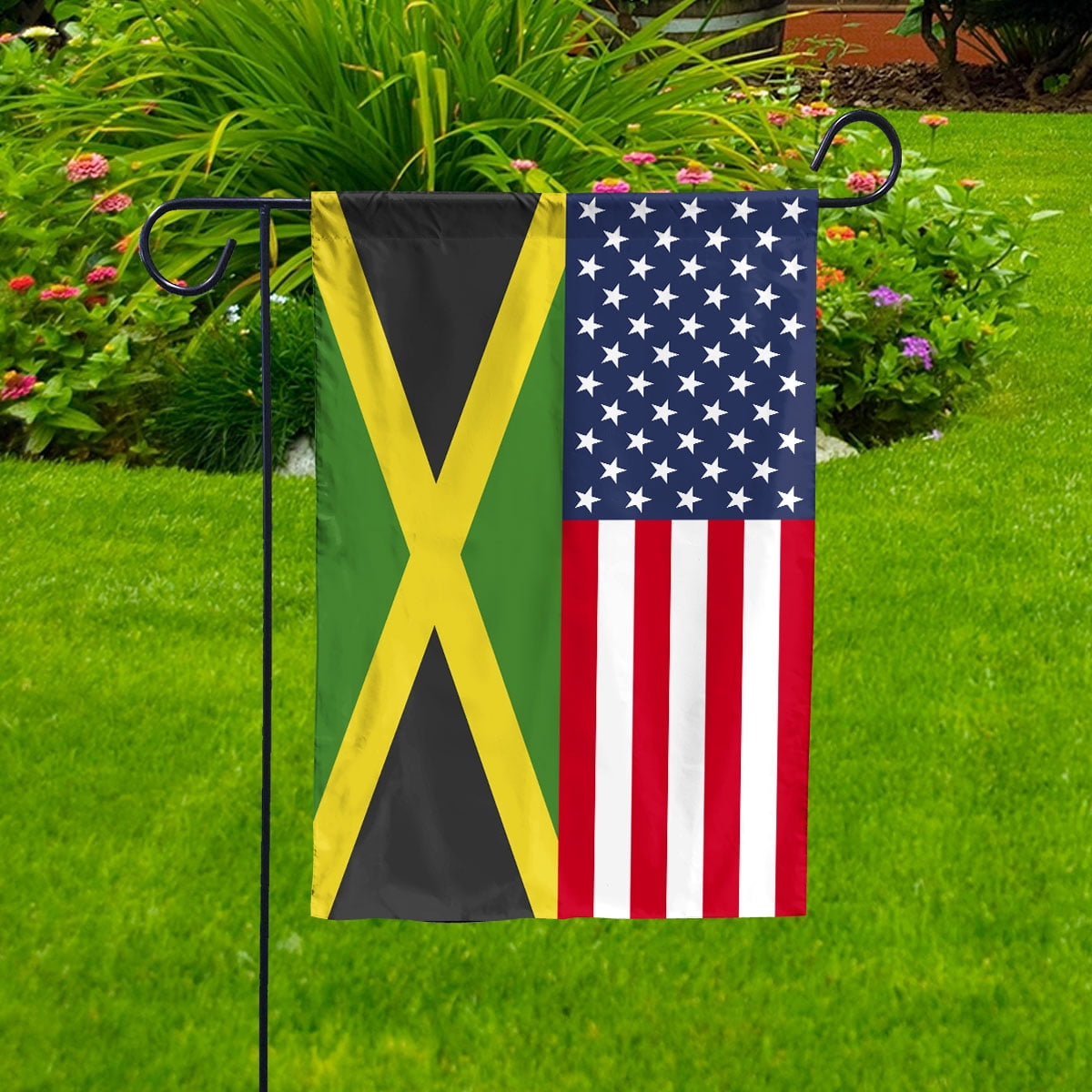 American Jamaica Flag Jamaican Friendship U.S.A Memorial Day Patriotic For Garden Flag, Double-Sided Decorative Outdoor Flag, Patriotic Polyester Yard Flag 12 x 18 in