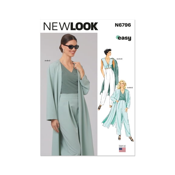 New Look Sewing Pattern 6796 - Misses' Coat, Tops and Pants, Size: A (8-18)