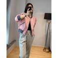 thumbnail image 3 of Chaquetas para mujer, estilo coreano, chaquetas de béisbol holgadas de gran tamaño con estampado, cárdigans de manga larga, abrigos recortados, blusas vintage para mujer, 3 of 5