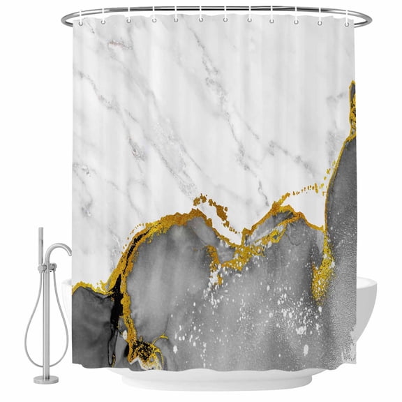 Gray Gold Marble Shower Curtain, Waterproof Shower Curtains for Bathroom, Modern Abstract Marble Crack Texture Washable Fabric Bathtub Curtain Set Bath Decor with 12 Hooks Long 72"x84"