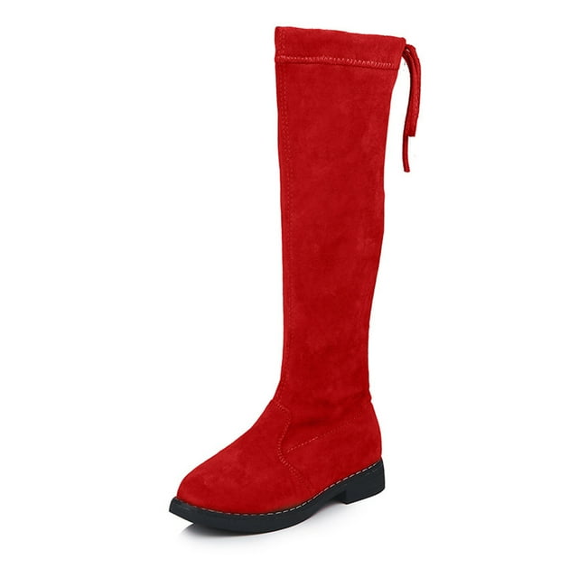 MAWCLOS Bottes Hautes pour Enfants à Enfiler Bottes d'Hiver Fermeture Éclair Latérale Mode Bout Rond Extérieur Rouge 10C