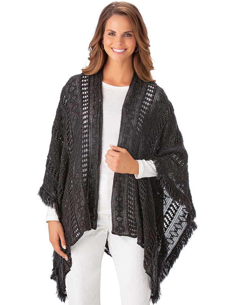 Collections Etc. Versatile Crochet Fringe Trim Shawl is Perfect for