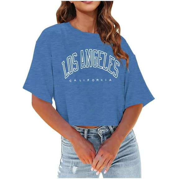 Shwomsmer Womens Summer Tops Summer Womens Casual Short Sleeve Crewneck T Shirts Lightweight Soft Casual Letter Print Tops Clothes 05 Loose Fit Womens Top