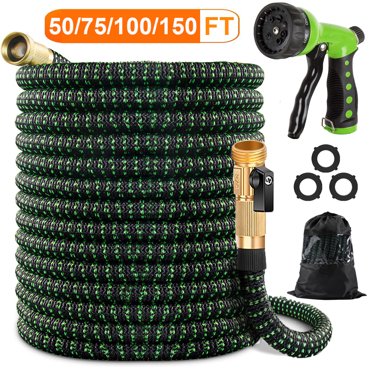 Expandable Garden Hose – 50/75/100/150ft – Heavy Duty With Spray Nozzle & Fittings