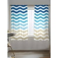 thumbnail image 5 of Sheer Curtains 72 inches Long, Abstract Gradient Waves Blue Khaki Water Ripple Stripes Light Filtering Sheer Window Curtains Rod Pocket Voile Drapes for Bedroom Living Room, 52"W x 72"L 2 Panels, 5 of 7