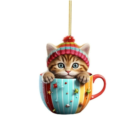 

Sweet Cup Cat Decorative Hanging Indoor Decorative Hanging Fun Acrylic Hanging Christmas Decorations Popcorn And Garland Curtain Beads for Doorways Hanging Car Ornament Chandelier Replacement
