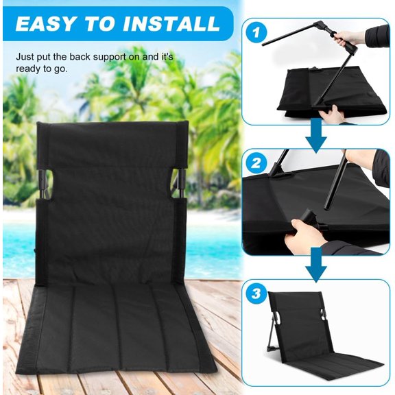 Folding Floor Chair with Backrest,Foldable Adult Flip Seat,Portable Outdoor Chair for Poolside,Adpat to Poolside,Beach,Camping and Road Trips(Black)