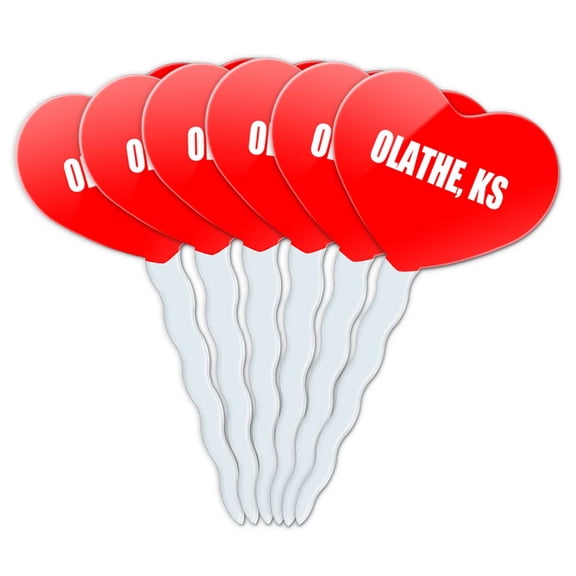 Olathe KS Heart Love Cupcake Picks Toppers - Set of 6
