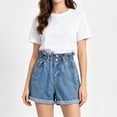 thumbnail image 2 of Women's Pants Gsakboxl Women Plus Size Paper Bag Waist Denim Shorts Button Roll Up Hem Loose A-Line Wide Leg Slim Fit Casual Hot Pants Light Blue S, 2 of 7