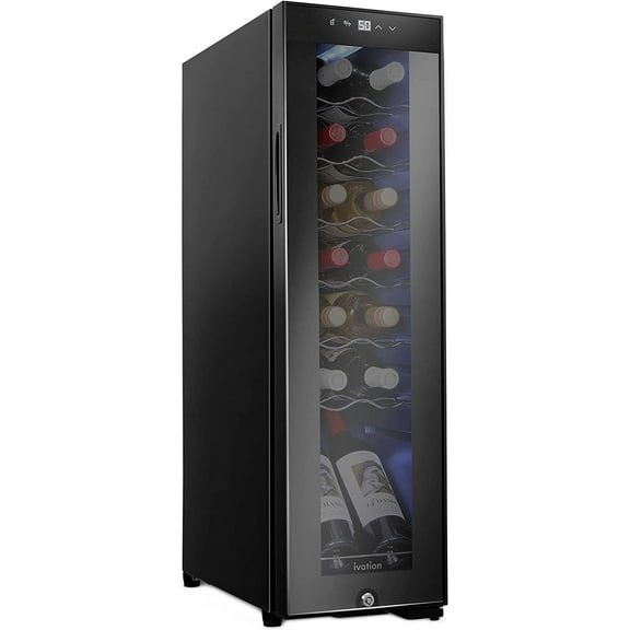 Ivation 14-Bottle Wine Cooler, Freestanding Beverage Cooler with Lock, Black