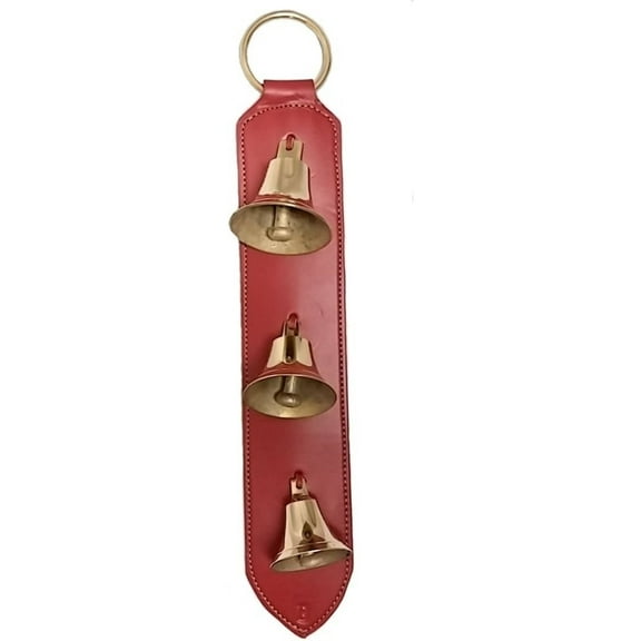 Red Leather Brass Christmas Sleigh Bell Door Hanger Lancaster Bells Made in USA