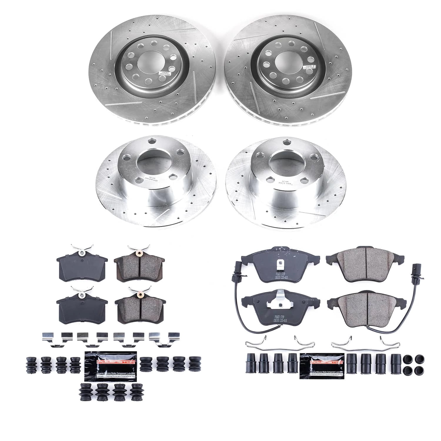PowerStop Front and Rear Z23 Evolution Sport Carbon-Fiber Ceramic Brake Pad and Drilled & Slotted Rotor Kit Fits: AUDI Select Models K9175