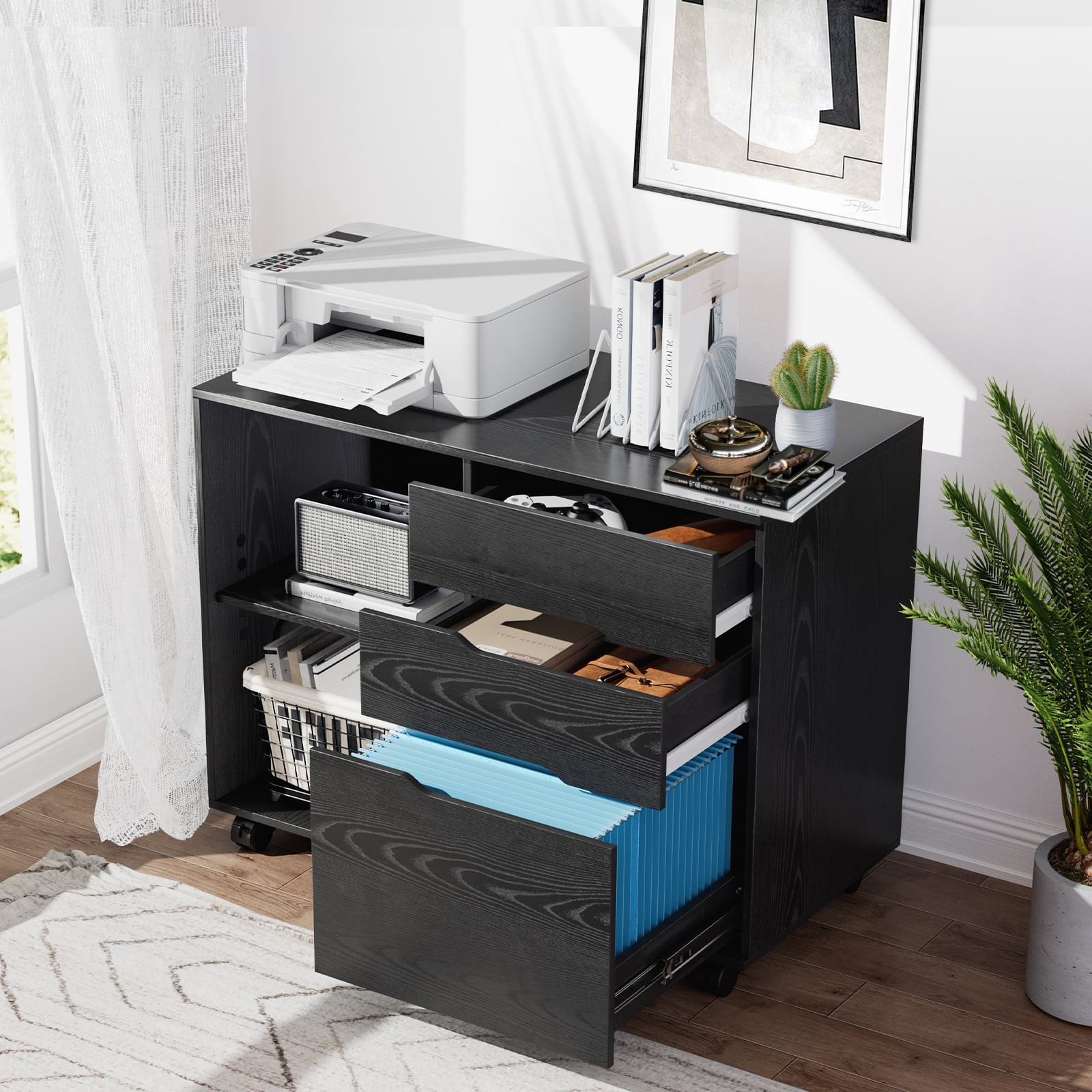 CONCETTA 3 Drawer Mobile File Cabinet with Lock, Under Desk File Storage for Home Office, Black