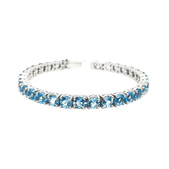 Swiss Blue Topaz Tennis Bracelet 925 Sterling Silver Blue Topaz Bracelet Unisex Adults Juhi Jewels