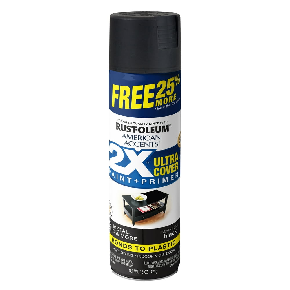 Black, RustOleum American Accents 2X Ultra Cover SemiGloss Spray Paint 25 More Bonus Can, 15