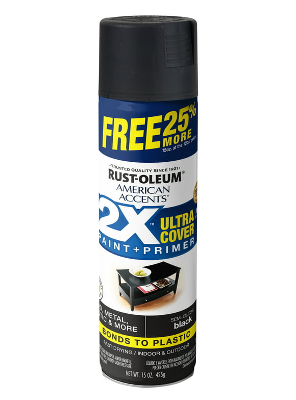 Black, Rust-Oleum American Accents 2X Ultra Cover Semi-Gloss Spray Paint 25% More Bonus Can, 15 oz