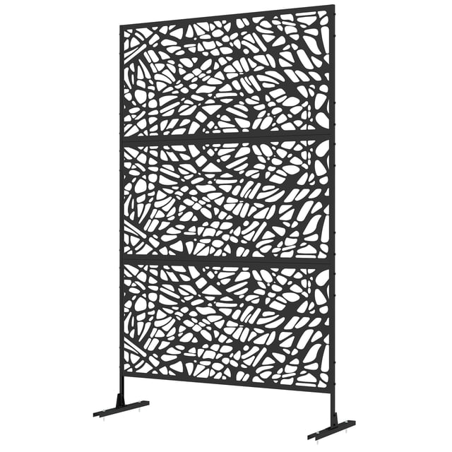 6.5FT Metal Outdoor Privacy Screen, 3-Panel Twisted Line Decorative Garden Divider & Plant Trellis, Weather-Resistant Steel Partition for Patio, Yard, Walkway, Black