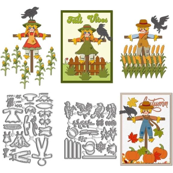 Scarecrow Cutting Cut Dies Metal Autumn Harvest Cutting Dies Stencils Wheat and Raven Metal Carbon Steel Embossing Stencil Cutting Template for Party Card DIY Scrapbooking Craft DIY