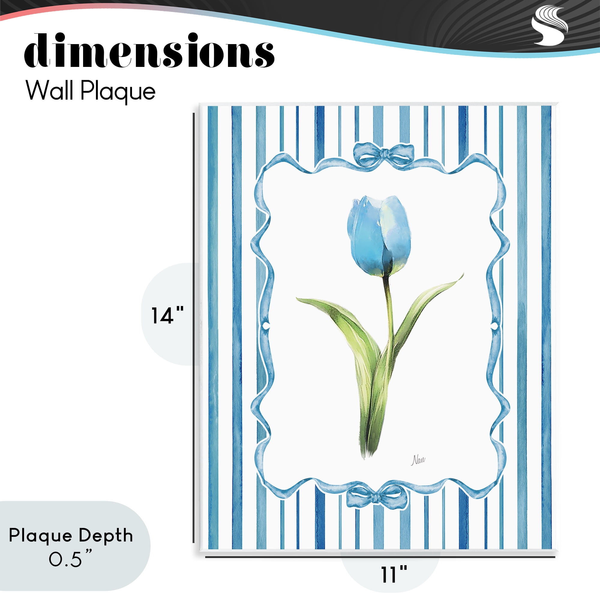 Stupell Industries Single Blue Tulip Stripes Wall Plaque Art, design by Nan