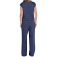 thumbnail image 3 of Traje Informal de Dos Piezas para Mujer, Cuello Alto, Pantalones Anchos, Ideal para Vacaciones y Viajes Azul Oscuro XL, 3 of 10