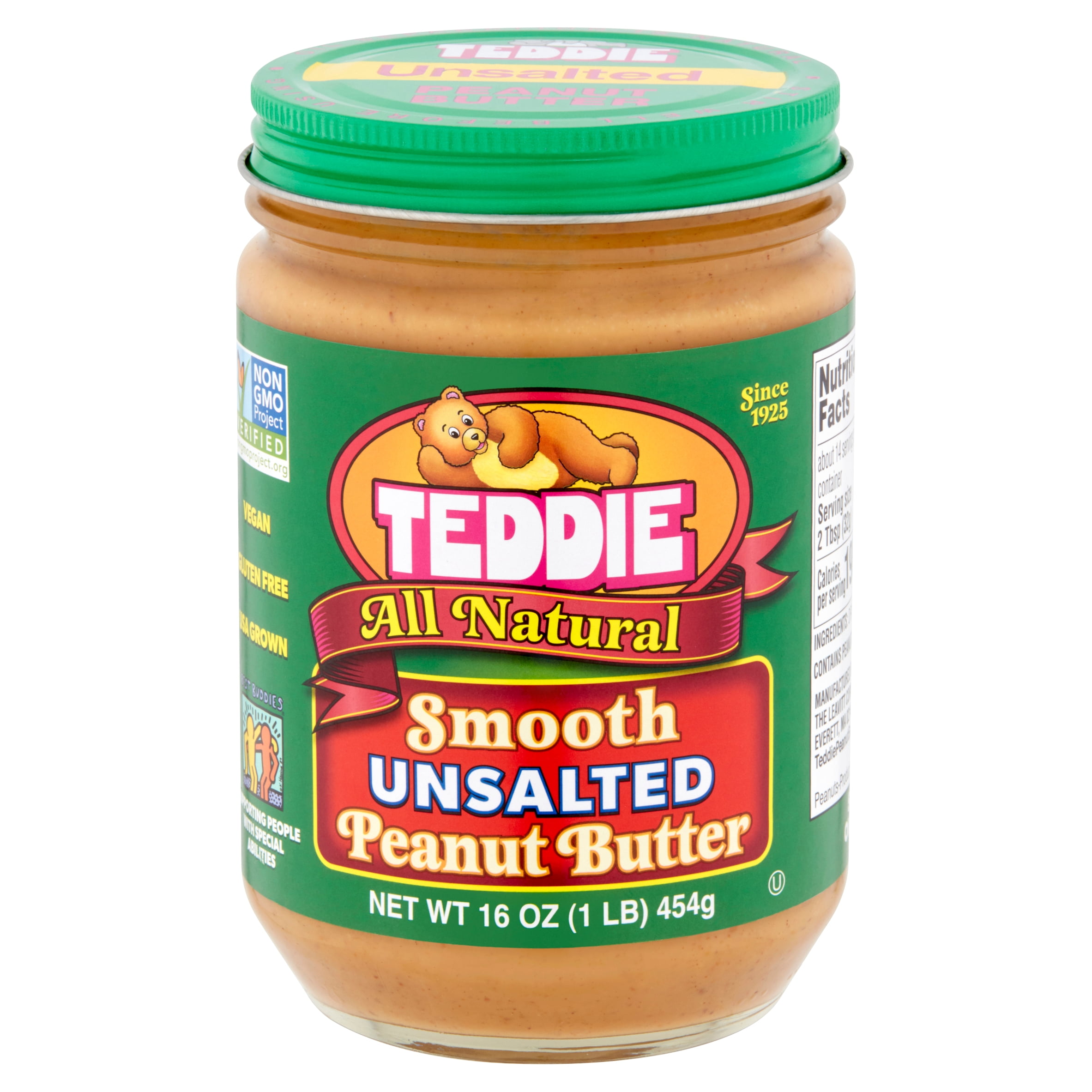 Teddie All Natural Smooth Unsalted Peanut Butter, 16 oz