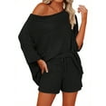 thumbnail image 5 of 2 PCS Off Shoulder Women's Outfits Sweater Sets Knit Top Shorts Matching Suits Cute Pajama Lounge Set, 5 of 7