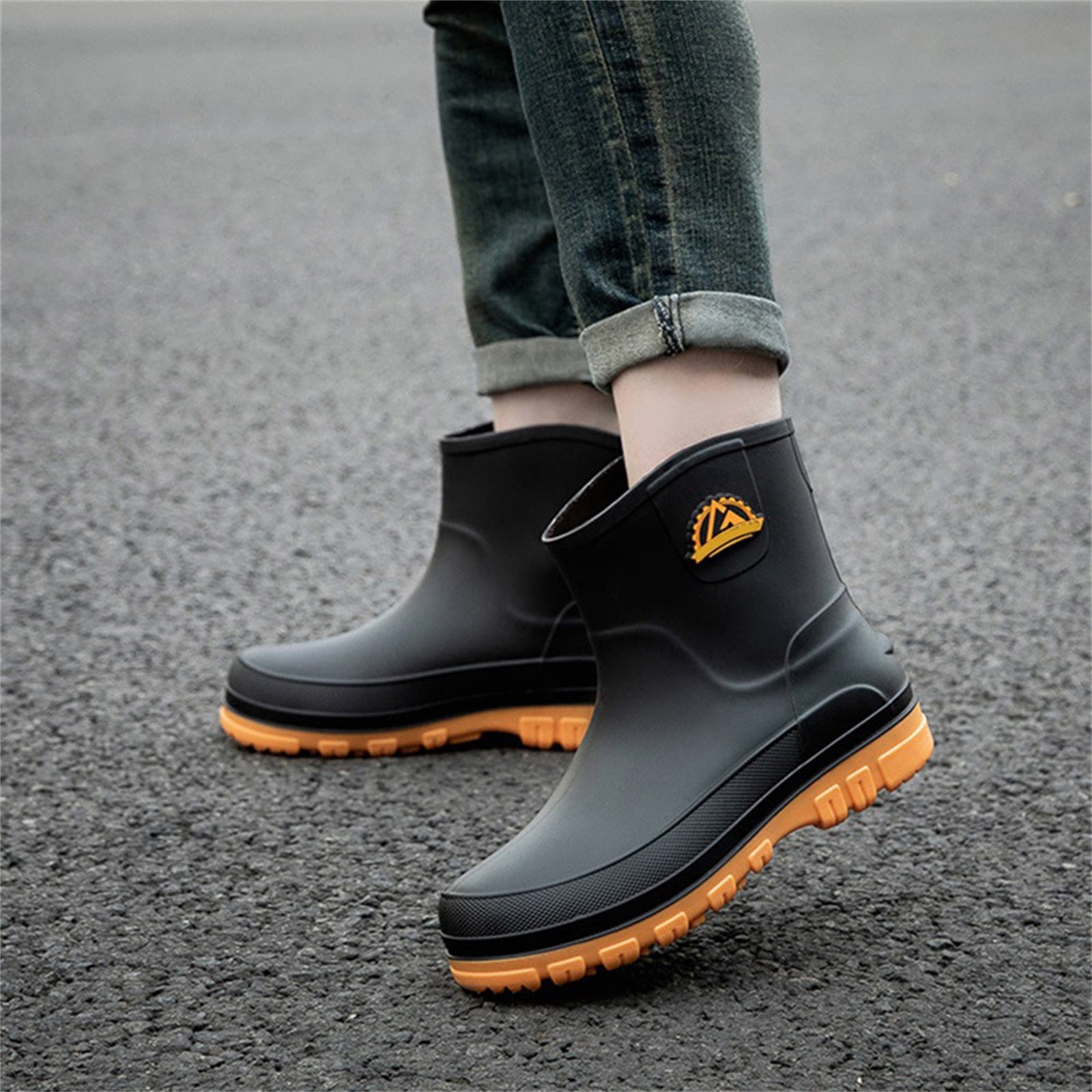 Men Waterproof Garden Slip-On Short Boots Rain Boots Breathable Lightweight Mid Calf Deck Fishing Outdoor Slip Resistant Shoes for Outdoor Activities