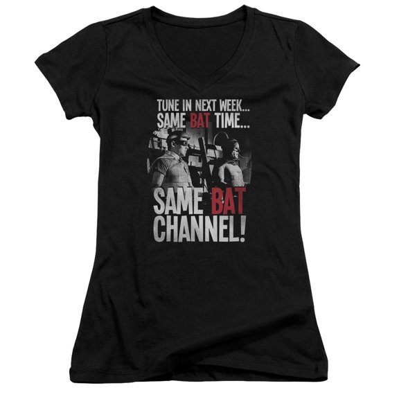 Batman Classic TV Bat Channel Junior Women's T-Shirt V-Neck Black