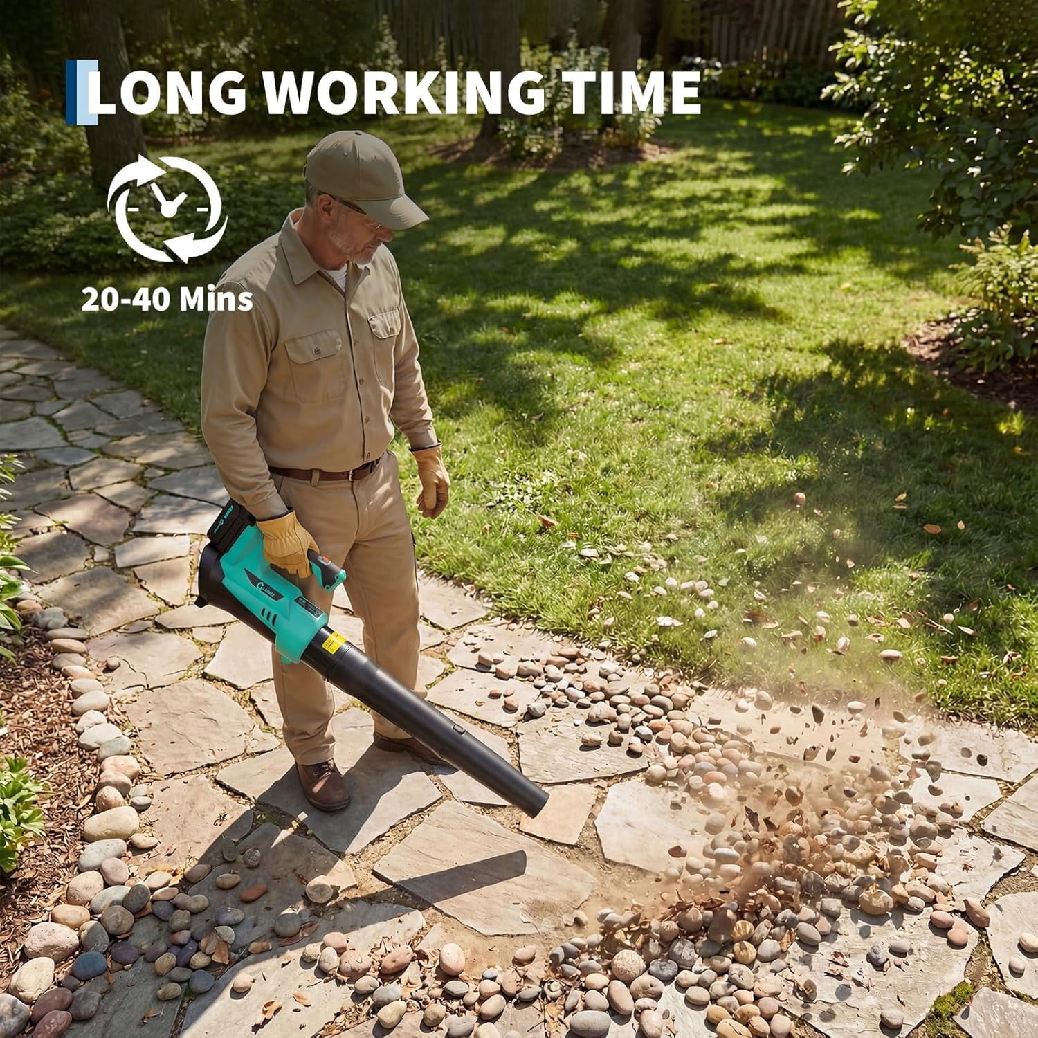 Leaf Blower Cordless - 20V Powerful Wet Leaves Heavy-Duty Leaf with 2 * 2.0Ah Batteries and Charger, 6 Speed Modes, Lightweight Leaf Blowers for Lawn Care, Patio, Dust, Blowing Leaves