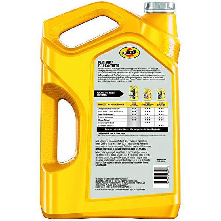 Pennzoil Platinum Full Synthetic Motor Oil 0W-20 - 5 Quart Jug