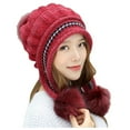 thumbnail image 3 of Womens Knit Winter Hat with Faux Fur Pom Pom Thermal Hemmed Brim for Cold Weather Protection, 3 of 5