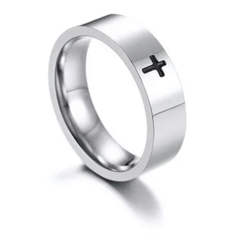 6mm Black/White Cross Band Stainless Steel Men Women's Silver