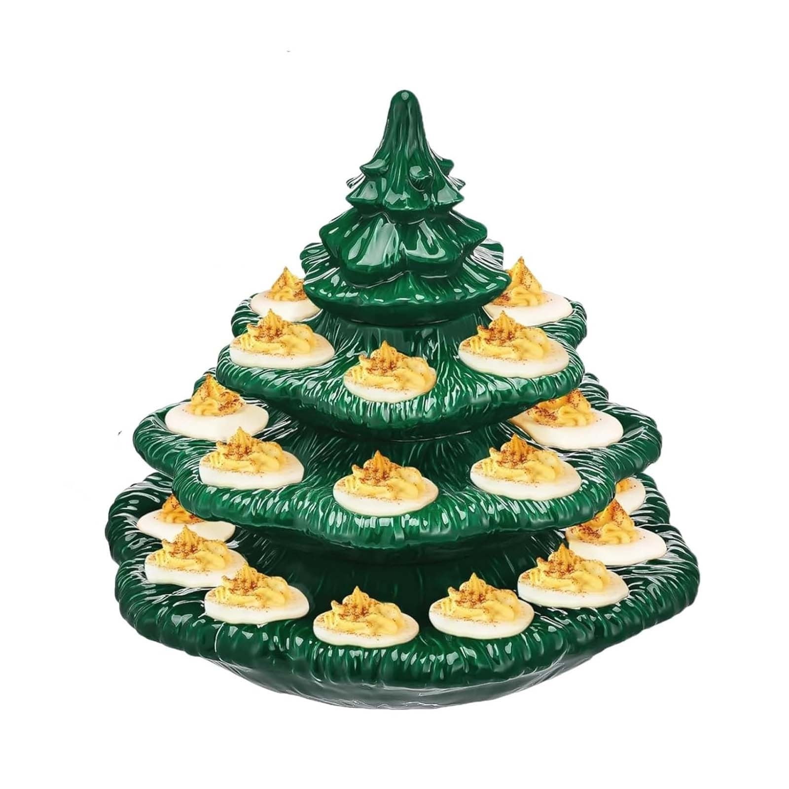 Christmas Tree Deviled Egg Holder | 8 Inch Christmas Trees Deviled Egg Platter | 26 Hole Cute Tree Devileds Eggs Tray Serving Plates for Parties | 4 Tier Trees Devileds Eggs Storage Container Carrier