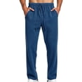 thumbnail image 5 of Men's Waffle Knit Casual Pants Fashion Loose Fit Straight Leg Button Closure Drawstring Elastic Waist for Travel Daily Wear Fall, Navy, XL, 5 of 9