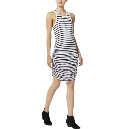 Chelsea Sky Womens Striped Ruched Tank Dress White S