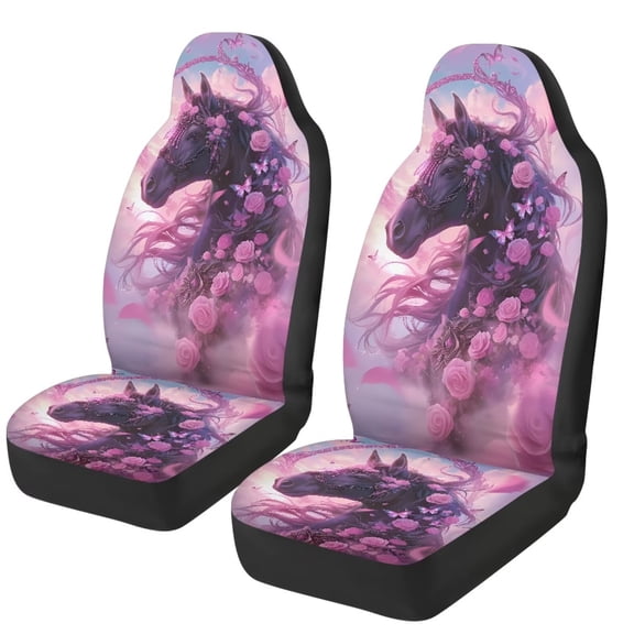 XYZCANDO Horse Car Front Seat Covers 2 Pcs Breathable Roses Automobile Front Seats Covers Elastic Polyester Removable Automotive Accessories Suitable for Most Cars,SUV,Sedan