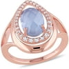Tangelo 4-3/4 Carat T.G.W. Blue Chalcedony and White Topaz Rose Rhodium-Plated Sterling Silver Halo Cocktail Ring