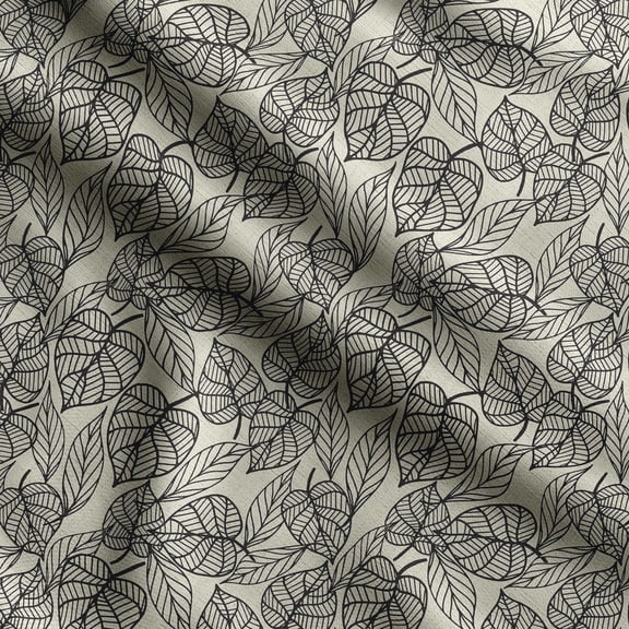 Soimoi Leaves Print, Silk Fabric, Decor Sewing Fabric by The Yard 42 Inch Wide,Decorative Fabric for Shirts Suits Ties, Black