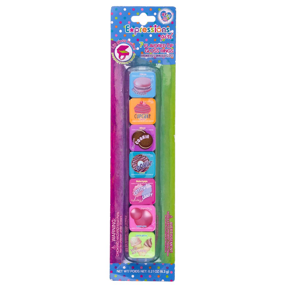 Expressions Girl Days Of The Week Lip Gloss Rings, 7 Ct