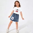 thumbnail image 5 of Bixock Toddler Girls 2 Piece Summer Set,Girls Clothing Set,Graphic Print Crew Neck Short Sleeve Top and Denim Skirt Casual 2 Piece Summer Outfits Kids Clothings 2-8 Years, 5 of 6