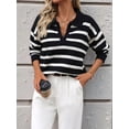 thumbnail image 6 of Women'S Striped Sweater Trendy V Neck Long Sleeve Knit Pullover Loose Jumper Tops Knitwear Black S, 6 of 7