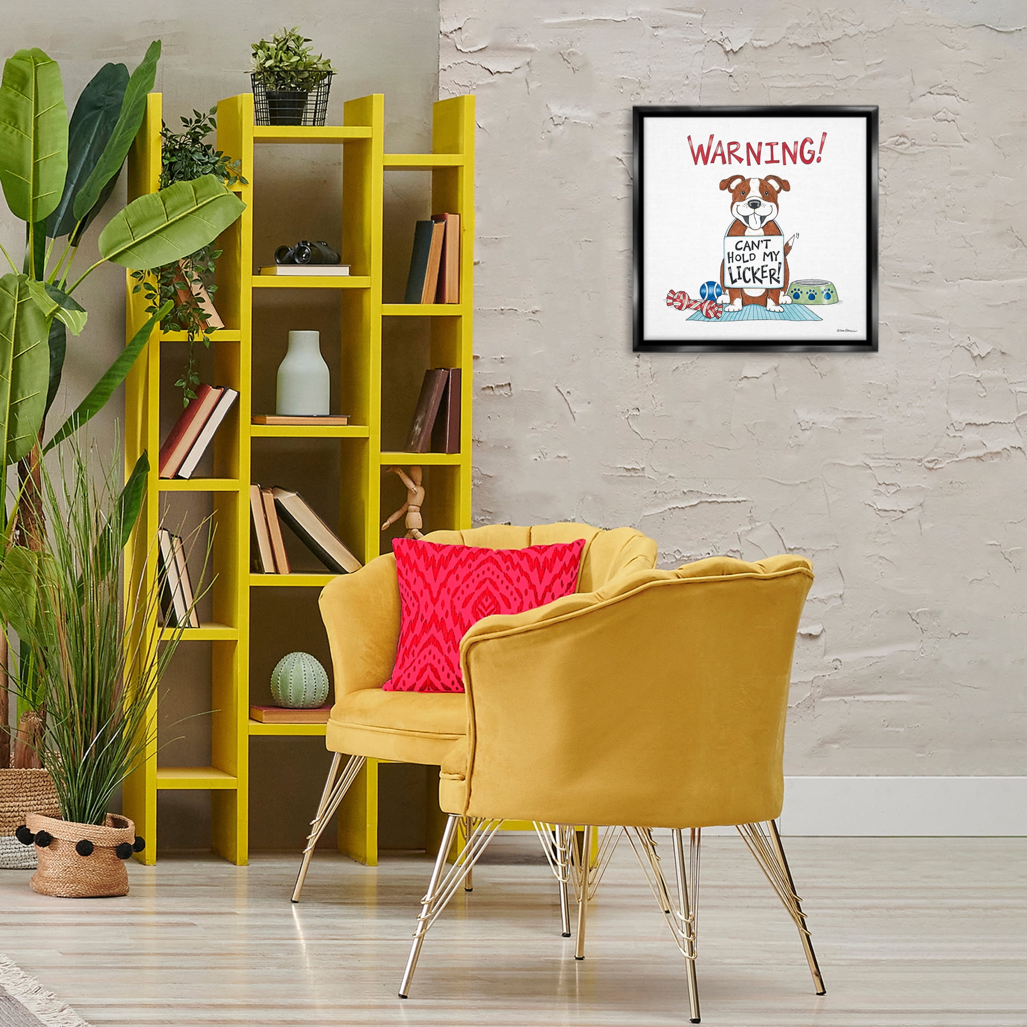 Stupell Industries Funny Can't Hold Licker Dog Animals Painting Black Floater Framed Canvas Art Print Wall Art, 18 x 18